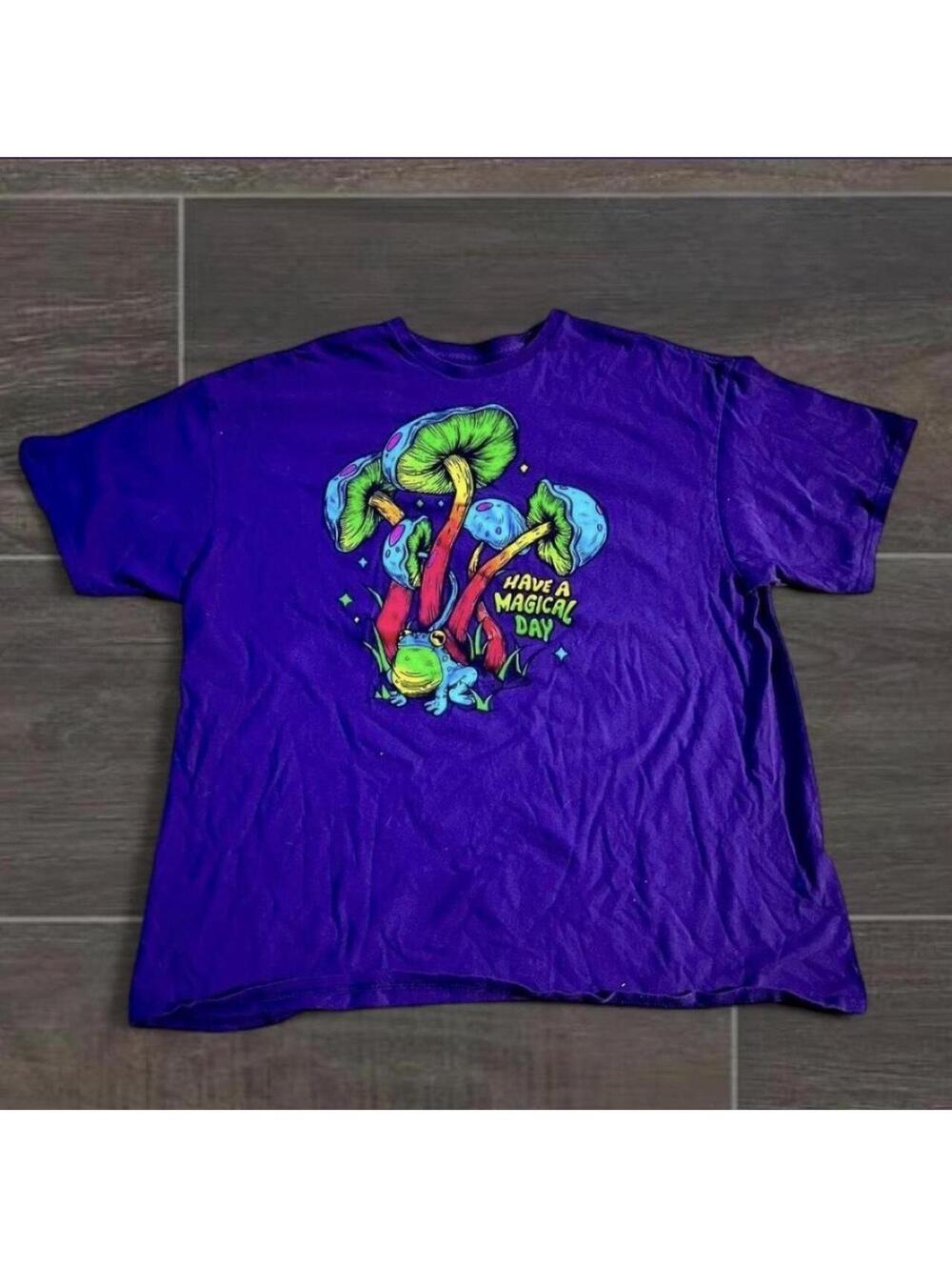 Baggy Purple and green psychedelic mushroom t-shirt